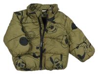 Khaki šusťáková zimní bunda s Mikeym a kapucí H&M