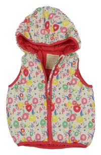 Bielo-farebná šušťáková zateplená vesta s kapucňou