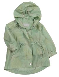 Světlezelená šusťáková podzimní parka s lístečky a kapucí RESERVED