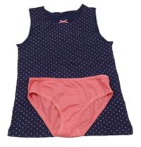 2set - ružové kalhotky + tmavomodrá bodkovaná á košieľka 
