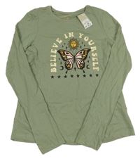 Nové - Khaki triko s motýlem Primark