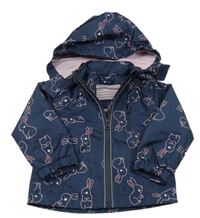 Tmavomodrá šušťáková jarná bunda s králikmi a kapucňou Pocopiano