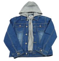 Modrá riflová bunda s teplákovou vsadkou a kapucí SEAGULL