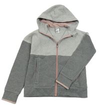 Světlešedo-šedá melírovaná propínací thermo mikina s kapucí Decathlon