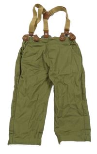 Khaki plátěné kalhoty s kšandami 