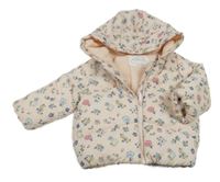 Svetloružová kvetovaná šušťáková jarná zateplená bunda s kapucňou Primark