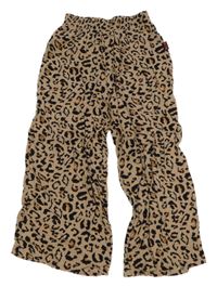 Béžovo-černé leopardí volné kalhoty 