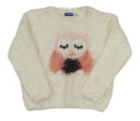 Smotanový chlpatý sveter so sovou Lupilu