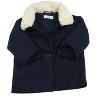 Tmavomodrý vlnený zateplený kabát s golierikom Mango