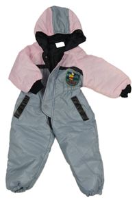 Růžovo-světlemodrá šusťáková zimní kombinéza s kapucí 