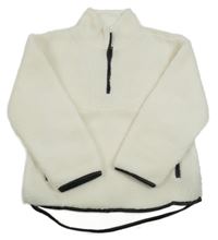 Bílá huňatá mikina s černými lemy Primark