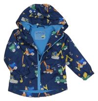 Tmavomodrá šušťáková jarná bunda s autami a kapucňou St. Bernard