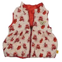 Broskvová šušťáková prešívaná zateplená vesta s kvetmi