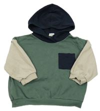 Khaki-béžovo-tmavomodrá oversize mikina s kapucí H&M
