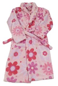 Světlerůžový chlupatý župan s květy a kapucí Cherokee