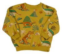 Hořčicová oversize mikina s dinosaury George