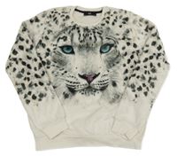 Bielo-sivá chlpatá mikina s leopardom C&A