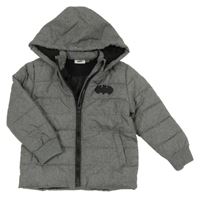 Šedá šusťáková prošívaná zimní bunda s Batmanem a kapucí 