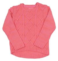 Neónově ružový vzorovaný sveter s bambulkami Tu