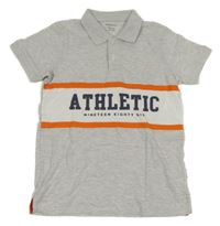 Sivé polo tričko s nápisom a pruhmi Primark