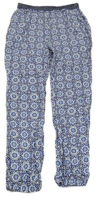 Bielo-modré vzorované turecké nohavice Tu