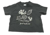 Tmavosivé tričko s nápisom a mušlemi H&M