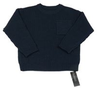 Nové - Tmavomodrý rebrovaný sveter s vreckom Dunnes