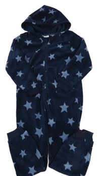 Tmavomodrá hviezdičkovaná plyšová kombinéza s kapucňou Bonprix