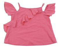 Růžová crop halenka s volnými rameny a volánkem Primark