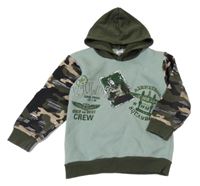 Světlezeleo-khaki-army mikina s pilotem a kapucňou