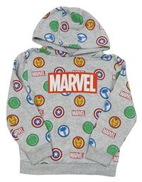 Svetlosivá melírovaná mikina so znaky Avengers a logom a kapucňou zn. PRIMARK