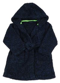 Černo-modrý melírovaný huňatý župan s kapucí Matalan