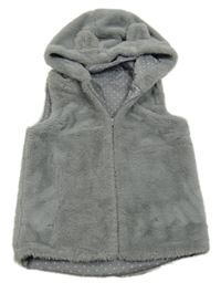 Sivá kožušinová podšitá vesta s kapucňou s uškami little kids