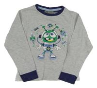 Šedo -tmavomodré melírované pyžamové tričko s robotom Kiki&Koko