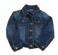 Tmavomodrá tepláková rifľová bunda s golierikom jbc