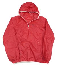 Jahodová šušťáková nepromokavá funkčná vetrovka s logom a kapucňou Quechua