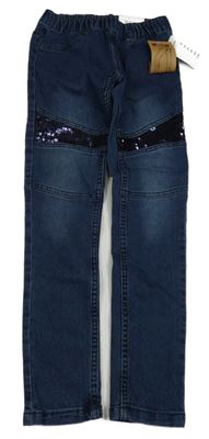 Nové - modré rifľové džegíny s flitrami Y.F.K.