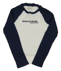 Bielo-tmavomodré rebrované crop tričko s nápismi H&M