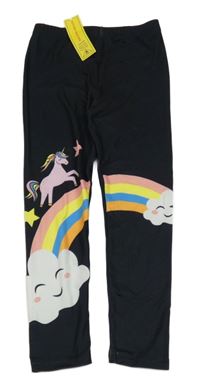 Nové - čierne legíny s jednorožcom a duhami a obláčikmi  SHEIN