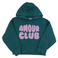 Petrolejová crop mikina s nápismi a kapucňou Matalan