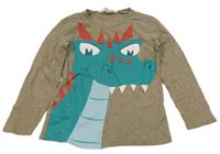 Kávové melírované tričko s dinosaurom H&M