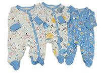 3x - Overal - Bílo/světlemodrý s raketami, planetami, světlemodrý s planetami