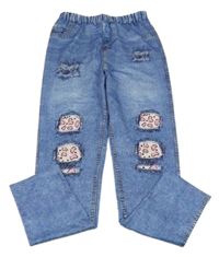 Modré legíny riflového a prošoupaného vzhledu so srdiečkami