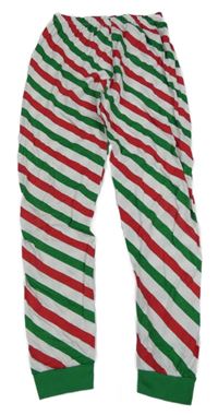 Bílo-červeno-tmavozelené pruhované pyžamové kalhoty