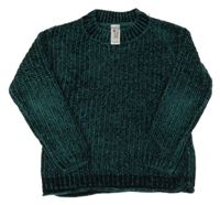 Smaragdový melírovaný rebrovaný žinylkový sveter C&A