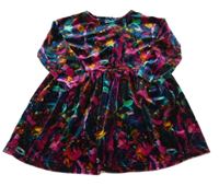 Tmavomodro-pestré zamatové šaty Next