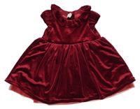 Vínové zamatové šaty s volánikom H&M