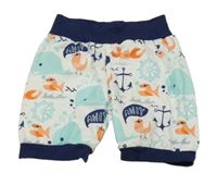 Bielo-tmavomodré kraťasy s velrybami a kormidly