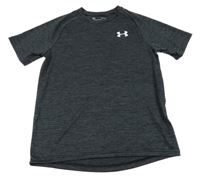 Tmavošedo-černé melírované funkční sportovní tričko s logem UNDER ARMOUR