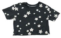 Čierne crop tričko s kvetmi PRIMARK